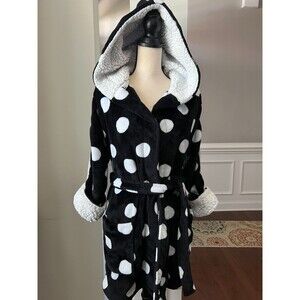 PINK by Victoria Secret Short Fleece Robe Black/White Polka Dots Sz XS